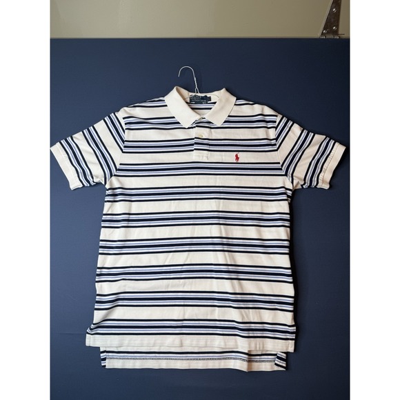 Polo Ralph Lauren Other - Vintage Polo Ralph Lauren Mens Large White Blue Striped Polo Shirt Red Pony